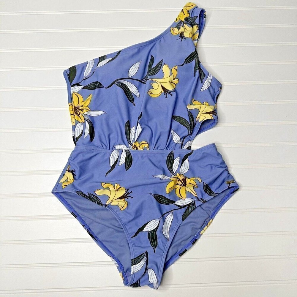 Jones New York Swimsuit Blue Floral One Piece One Cutout  Size M‎